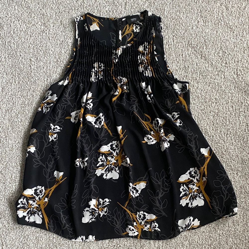 Mossimo Supply Co. Black Floral Smocked Yoke Camisole with White & Gold Accents